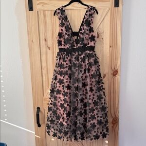 Anthropologie Pink and Black Floral Open Back Dress